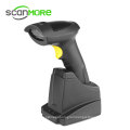 Long range laser 1d laser reader hand held barcode scanner with base for supermarket